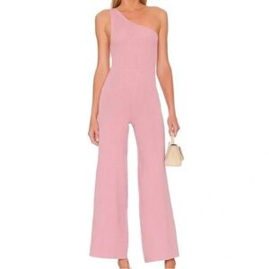 Free People FP Beach One Shoulder Ribbed Knit Wide Leg Jumpsuit Mauve Pink